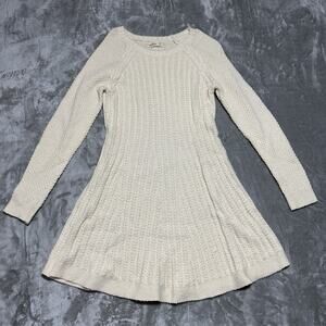 Hollister Slater Knit Dress Womens M Ivory Soft Cottagecore Flare Boho Preppy